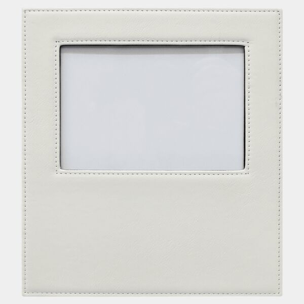 5" x 7" White Leatherette Photo Frame with 4 1/4" x 8 7/8" Engraving Area Thumbnail